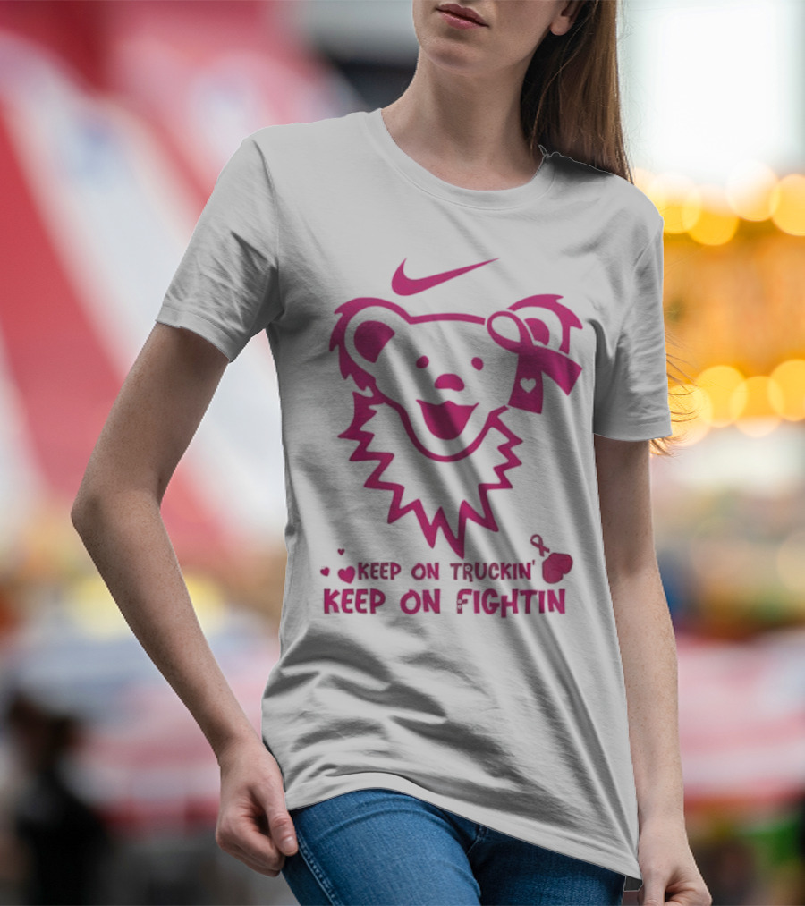 Nike Grateful Dead Bear Keep On Truckin' Keep On Fightin' Breast Cancer Awareness T-Shirt