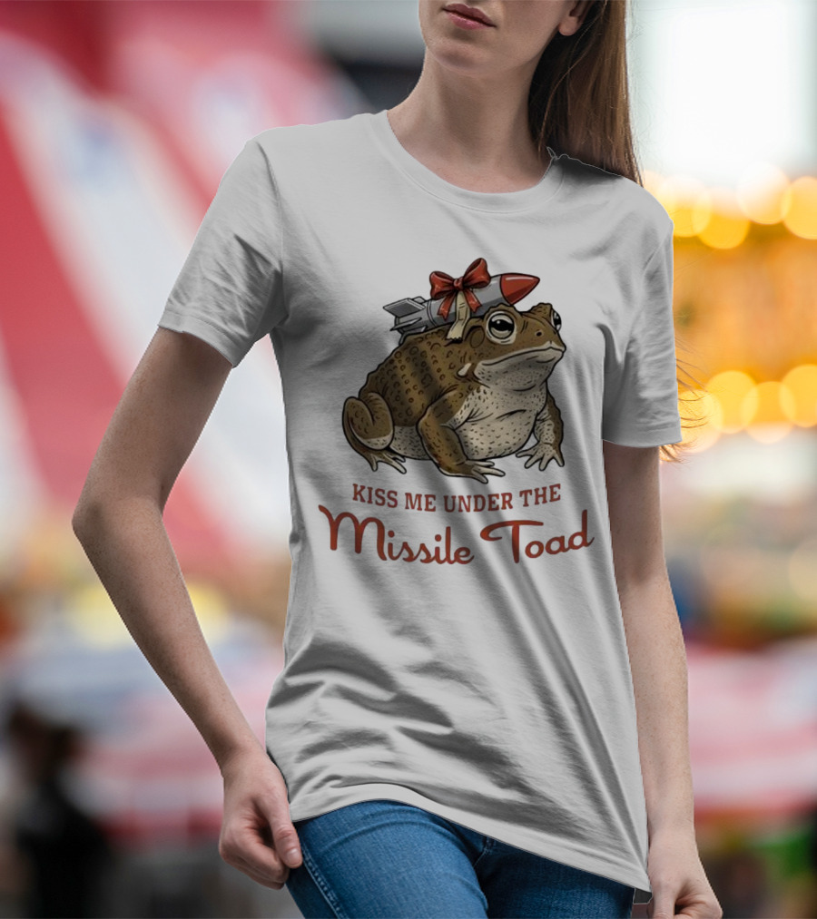 Kiss Me Under The Missile Toad Frog Christmas Holiday Joke T-Shirt