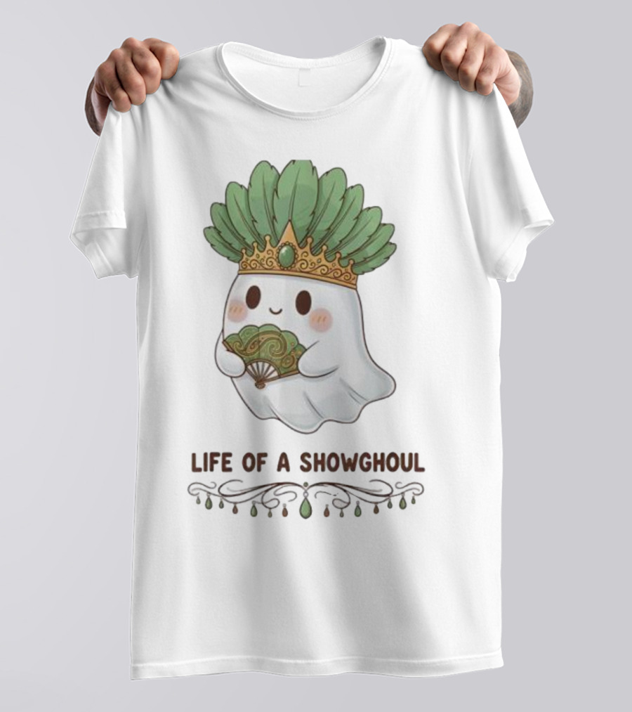 Life Of A Showghoul Cute Kawaii Ghost Showgirl Fan Feather Headdress T-Shirt