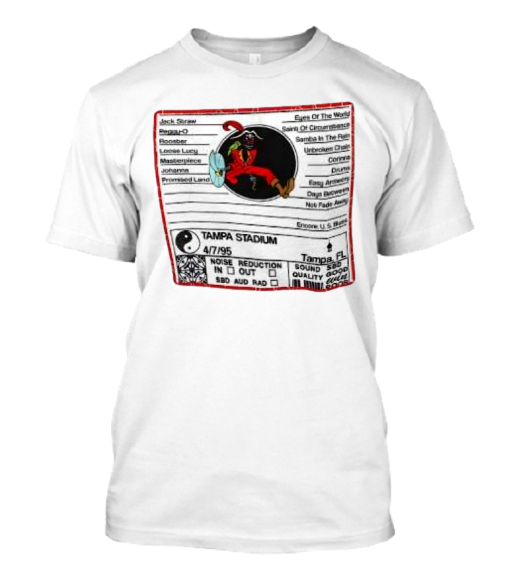 Tampa Stadium Pirate Grateful Dead Tampa Bay Buccaneers 4/7/95 Concert Setlist T-Shirt