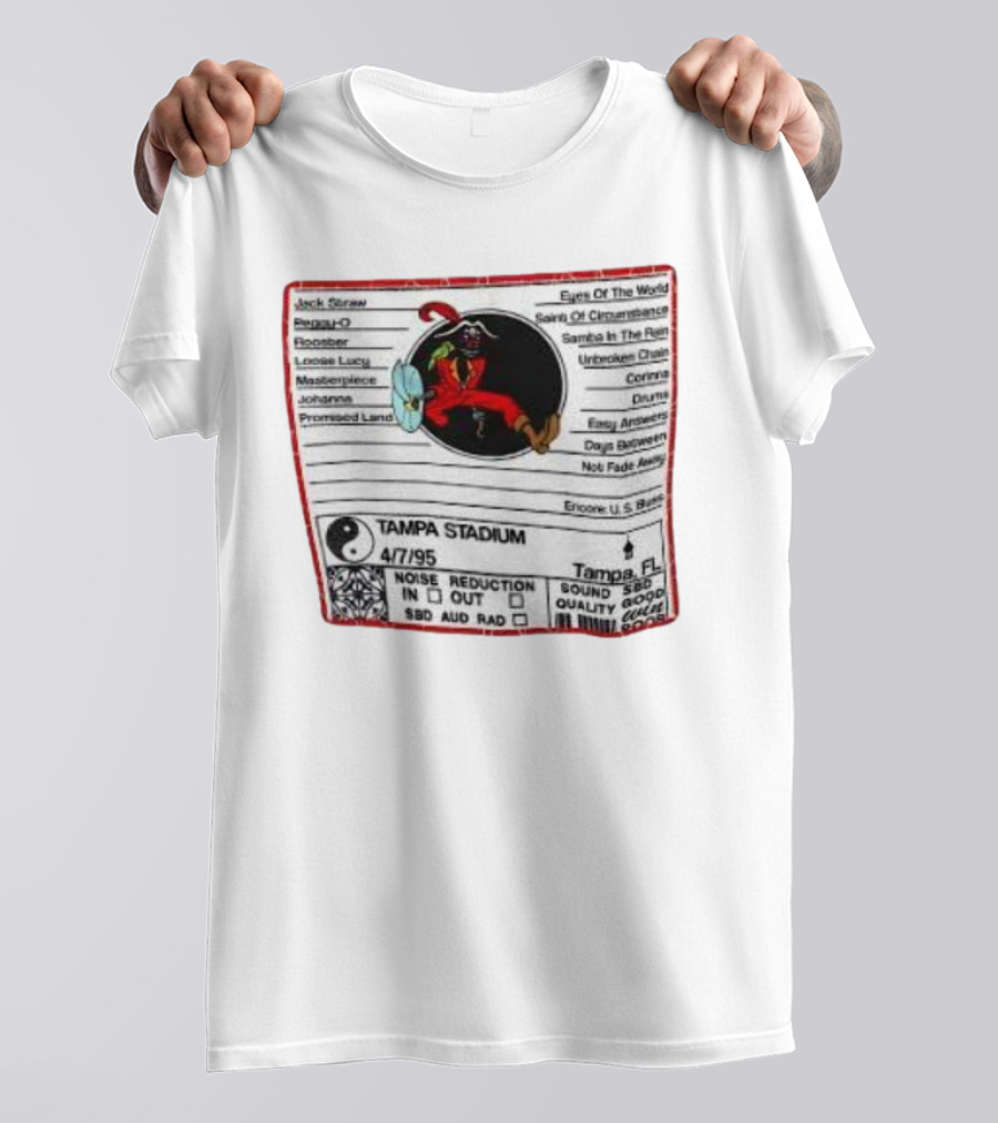 Tampa Stadium Pirate Grateful Dead Tampa Bay Buccaneers 4/7/95 Concert Setlist T-Shirt