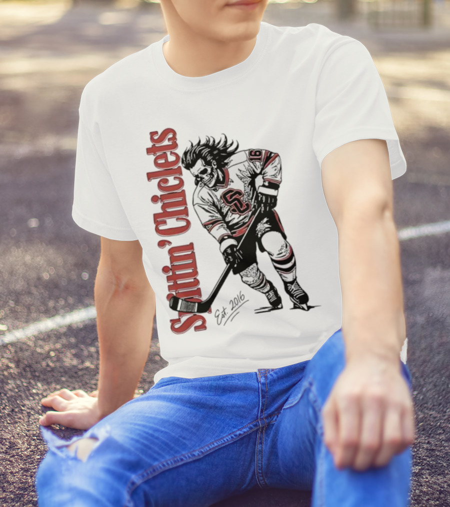Spittin Chiclets Skullet Skeleton Player Hockey Est 2016 T-Shirt