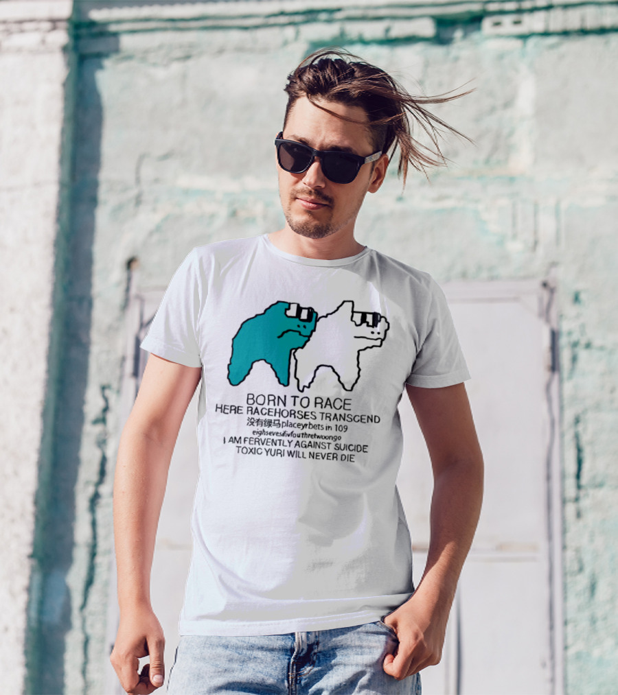 Born To Race Here Racehorses Transcend Dinosaur Sketch Duo T-Shirt
