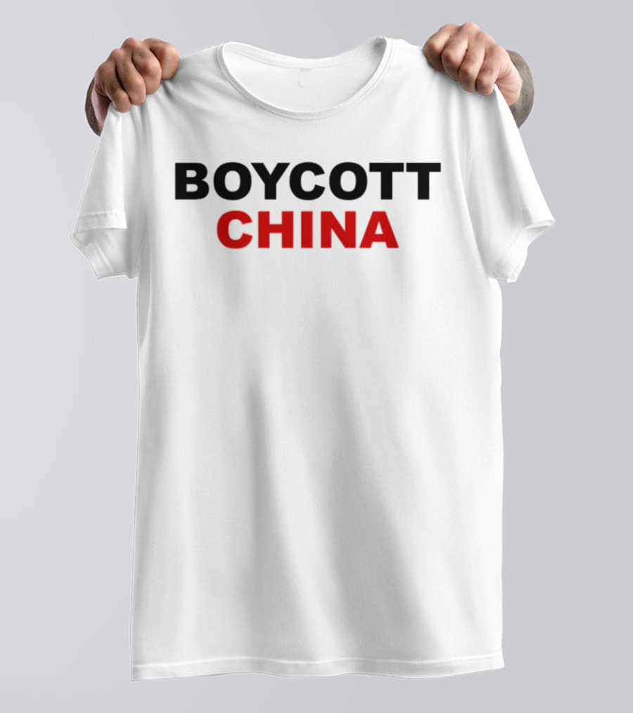 Boycott China Clear Statement Bold Black Red Text T-Shirt
