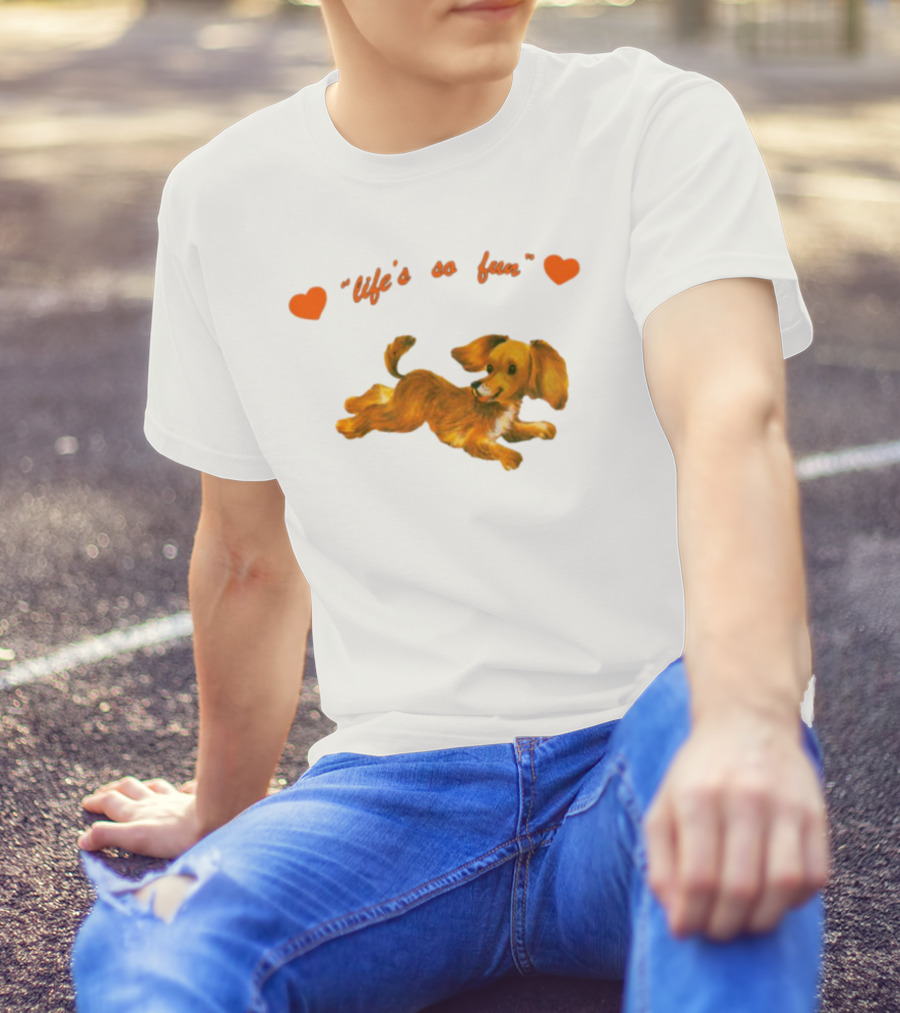 Life's So Fun Playful Dog Hearts T-Shirt