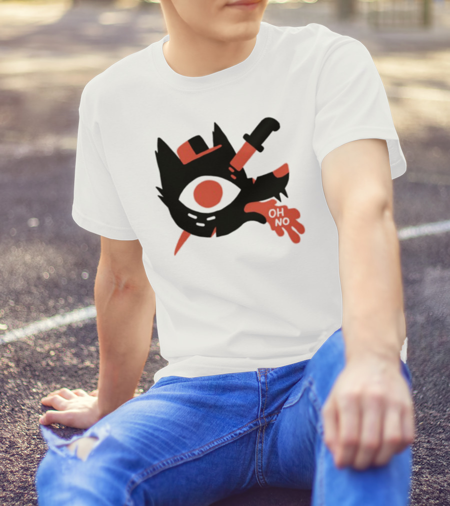 Oh No Dog Red Cartoon Face With Knife And Bone Graphic T-Shirt