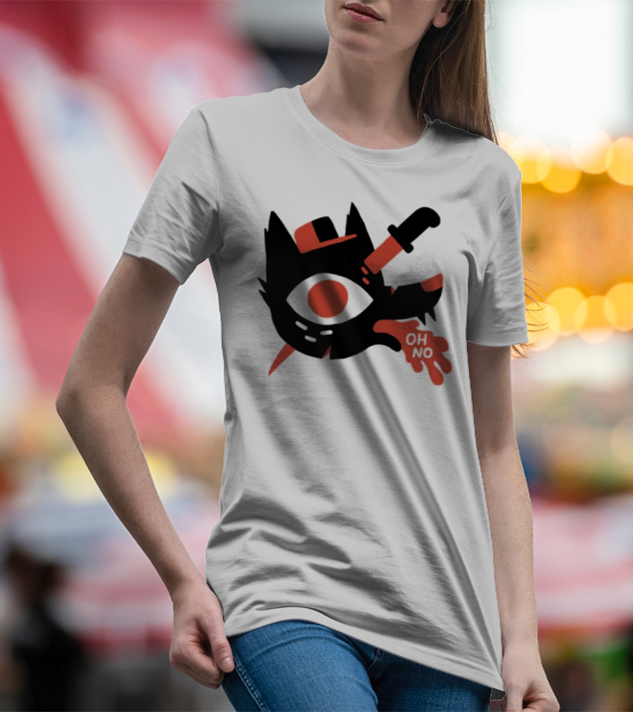 Oh No Dog Red Cartoon Face With Knife And Bone Graphic T-Shirt