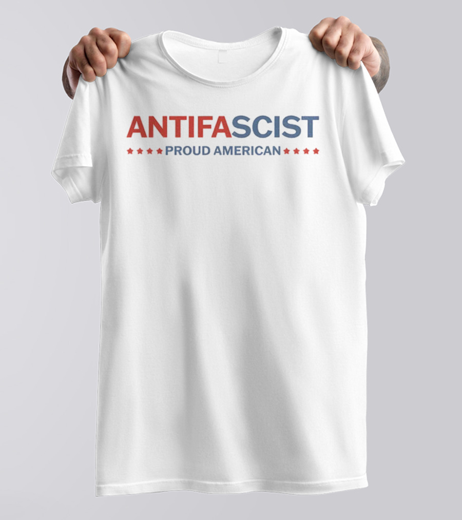 Antifascist Proud American Antifa Red Blue Stars T-Shirt