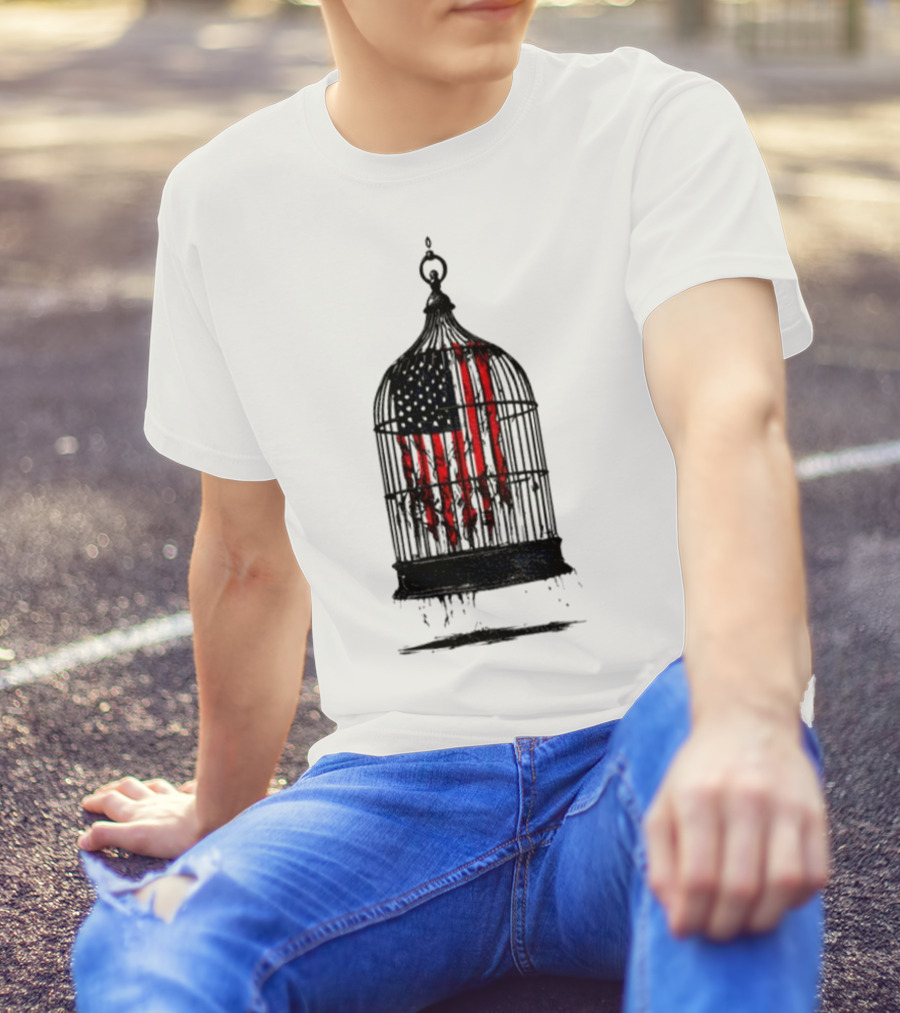 Caged Liberty American Flag Birdcage Government Shutdown T-Shirt