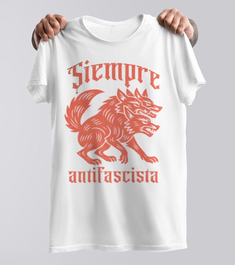 Siempre Antifascista Linocut Three-Headed Dog T-Shirt