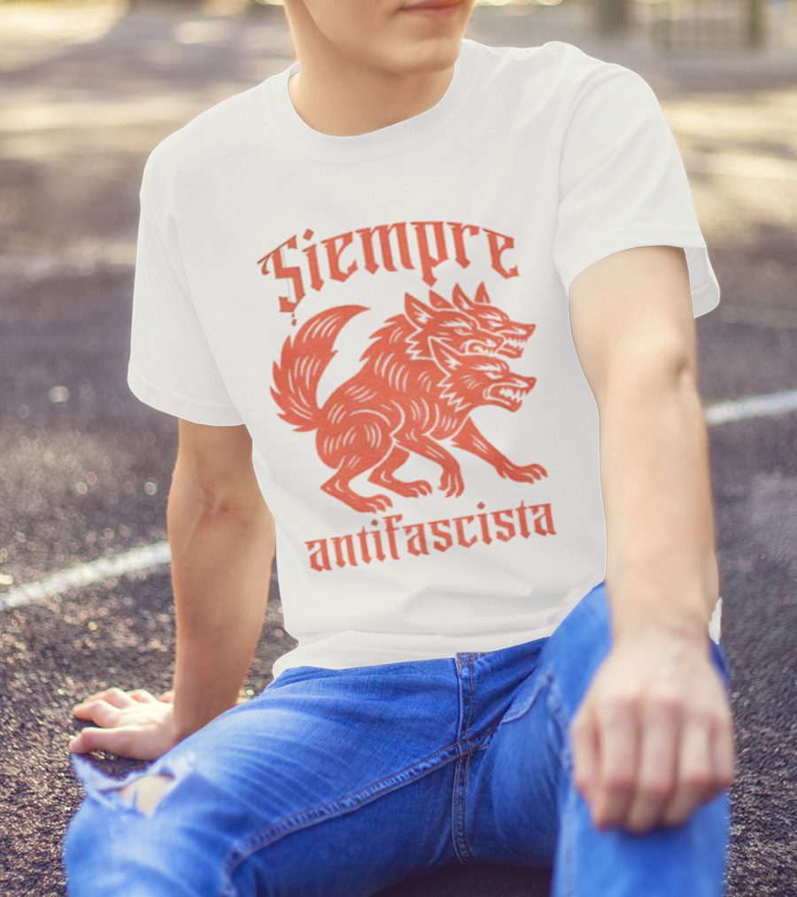 Siempre Antifascista Linocut Three-Headed Dog T-Shirt