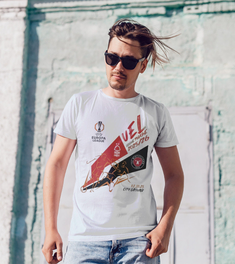 Nottingham Forest Vs FC Midtjylland Europa League 2025/26 League Phase City Ground 02.10.25 T-Shirt