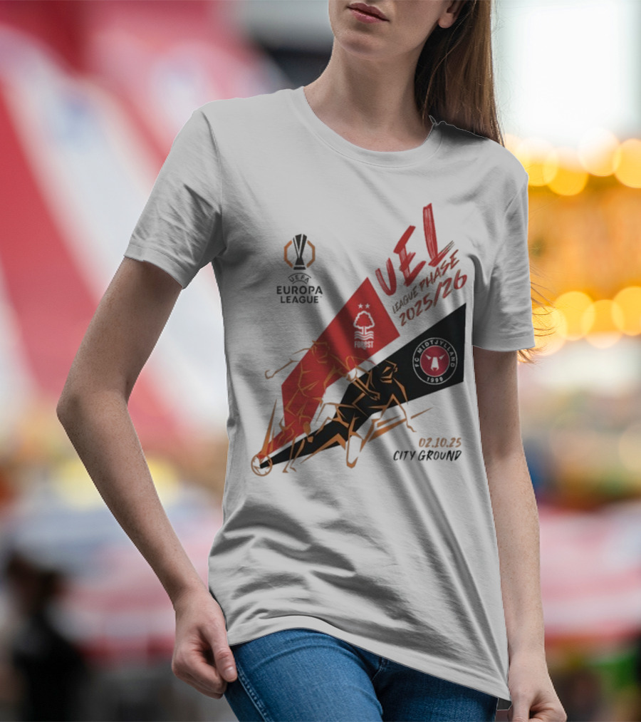 Nottingham Forest Vs FC Midtjylland Europa League 2025/26 League Phase City Ground 02.10.25 T-Shirt