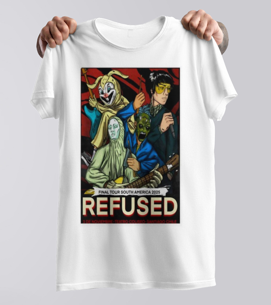 Refused Final Tour South America 2025 Teatro Coliseo Santiago Chile 3 De Noviembre Masked Band Illustration T-Shirt
