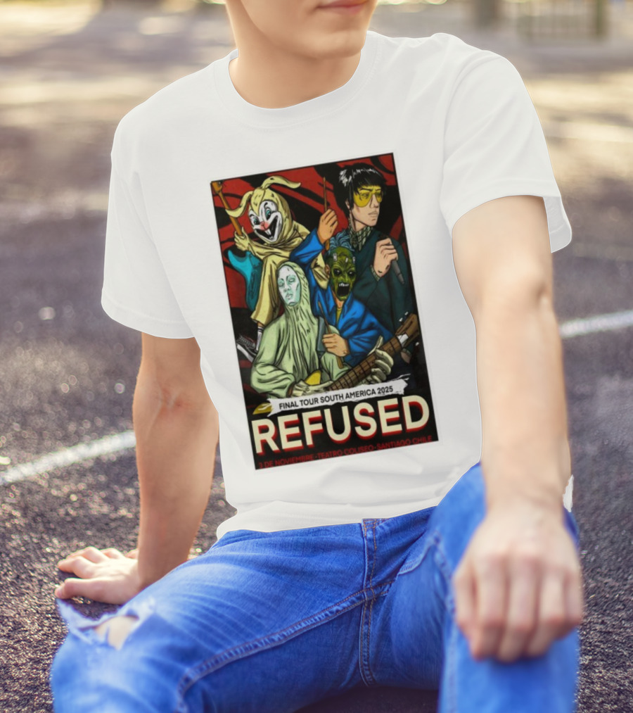 Refused Final Tour South America 2025 Teatro Coliseo Santiago Chile 3 De Noviembre Masked Band Illustration T-Shirt