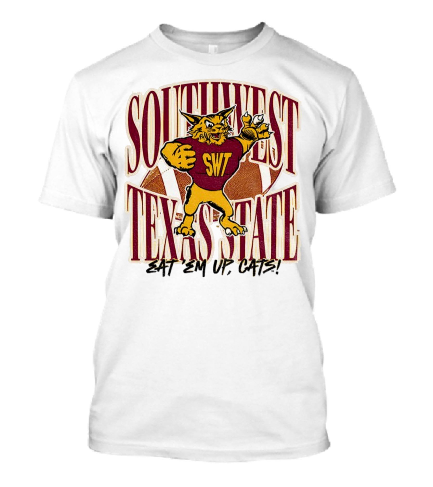 Southwest Texas State SWT 1990s Eat Em Up Cats Mascot Football T-Shirt