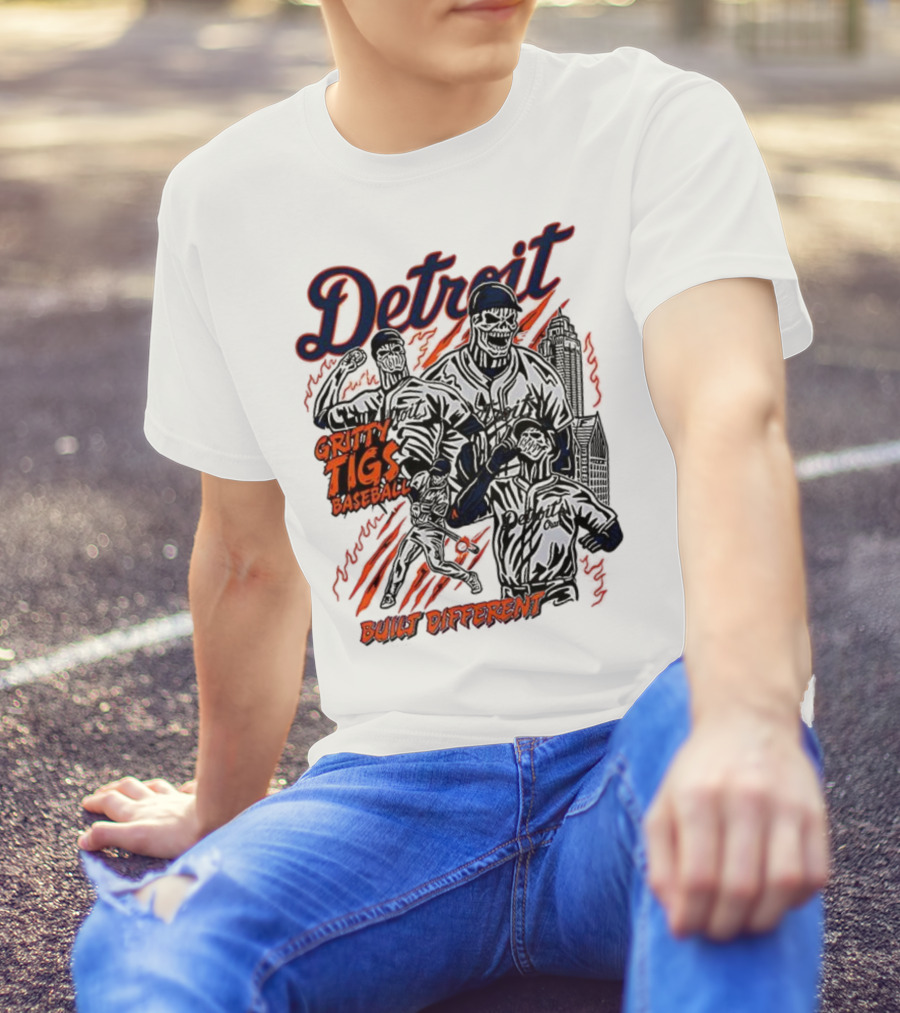 Detroit Gritty Tigs Baseball Built Different Skeleton T-Shirt