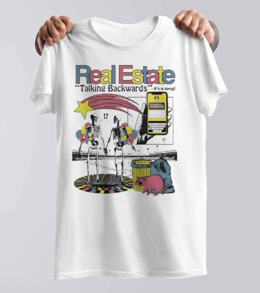 Real Estate Talking Backwards Song Star Phone Trash Can Raccoon T-Shirt