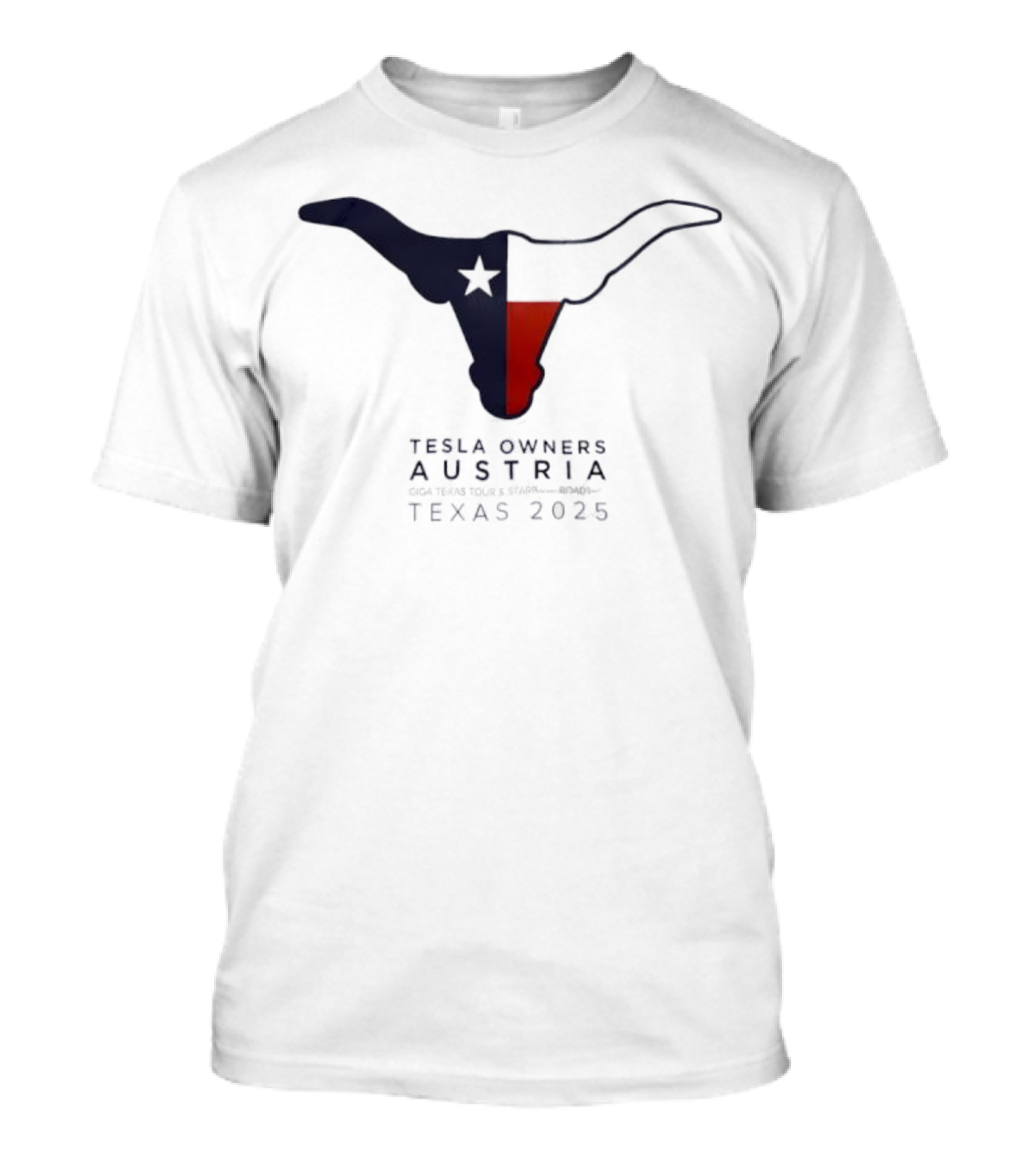 Tesla Owners Austria Texas 2025 Tour Longhorn Star Outline Logo T-Shirt