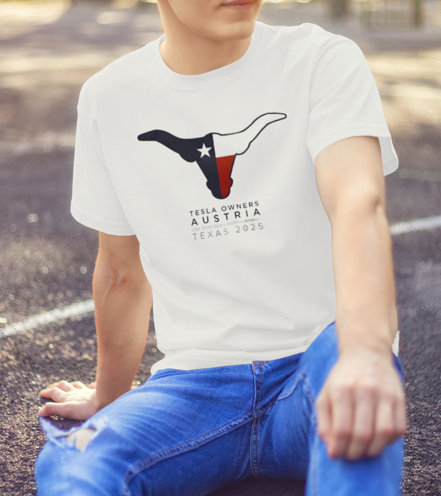 Tesla Owners Austria Texas 2025 Tour Longhorn Star Outline Logo T-Shirt