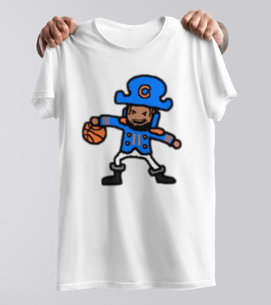 Captain Clutch Basketball Cartoon Character Blue Hat And Jacket T-Shirt