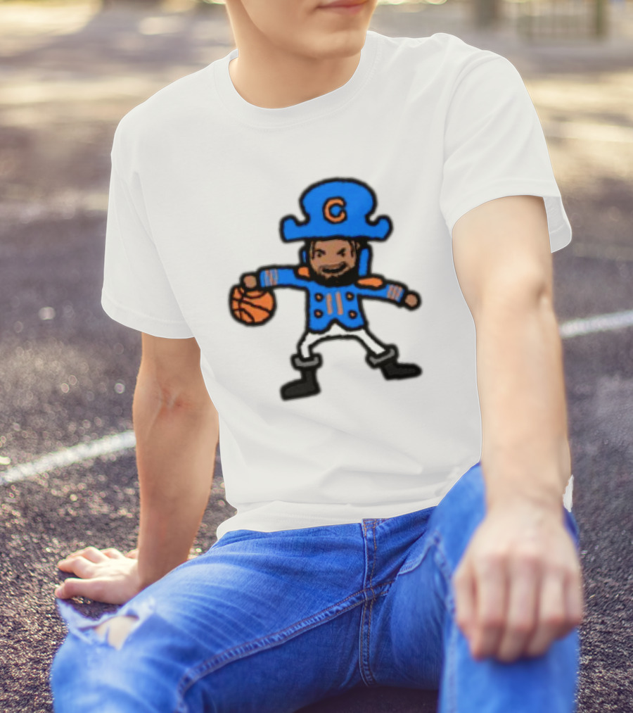 Captain Clutch Basketball Cartoon Character Blue Hat And Jacket T-Shirt