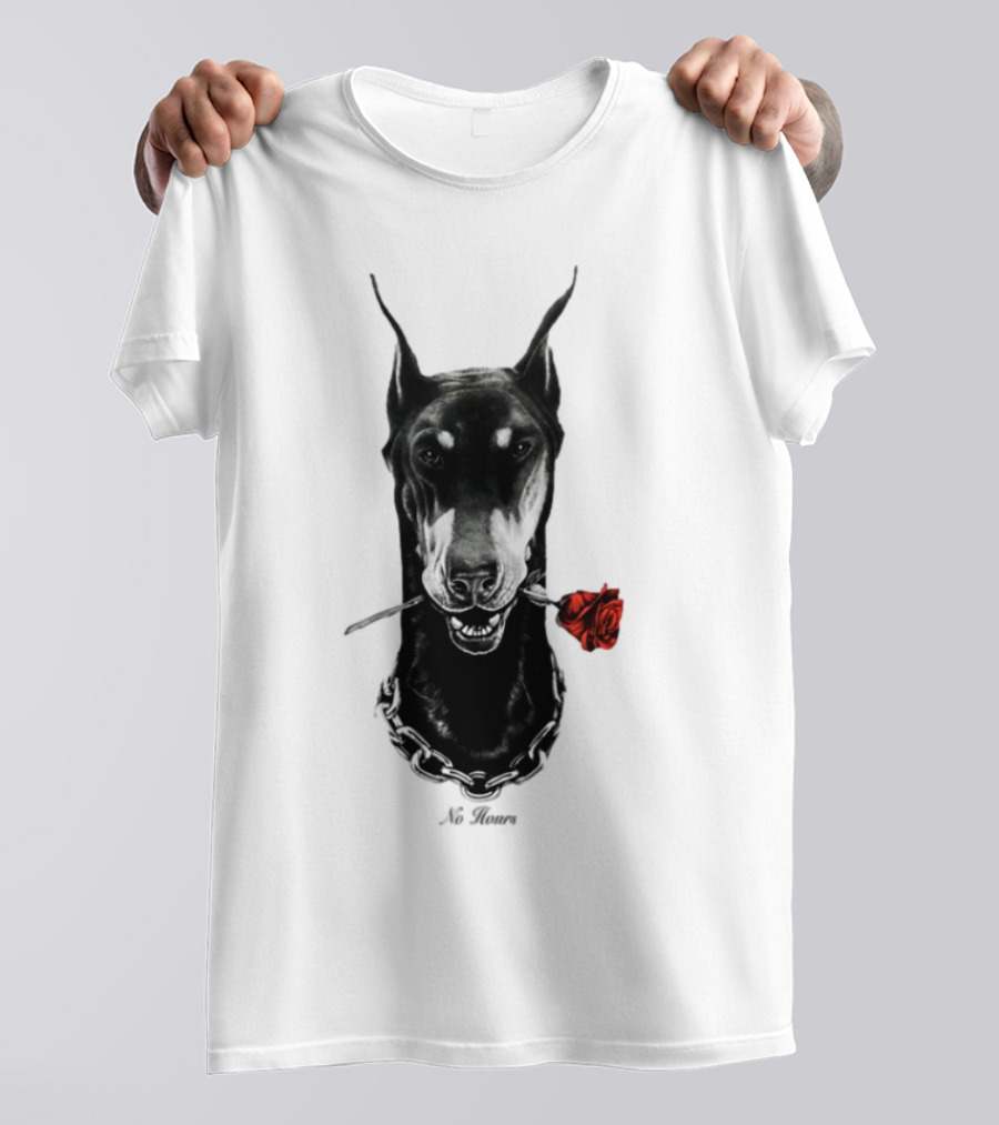 Doberman No Hours Red Rose Chain T-Shirt