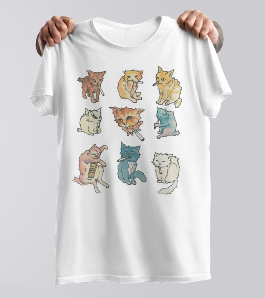 Kitty Ciggy Gang Quirky Cats Smoking Cigarettes Art Style T-Shirt