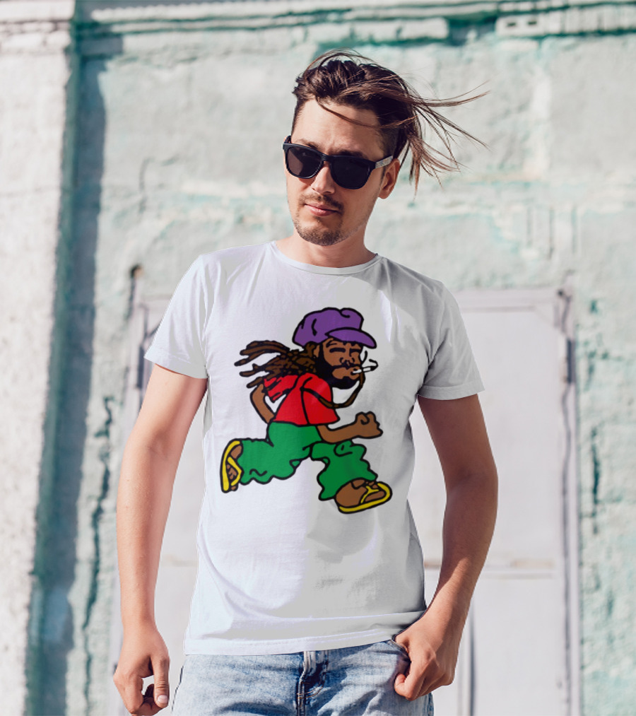 Amine Running Man Rastafarian Style Casual Character T-Shirt