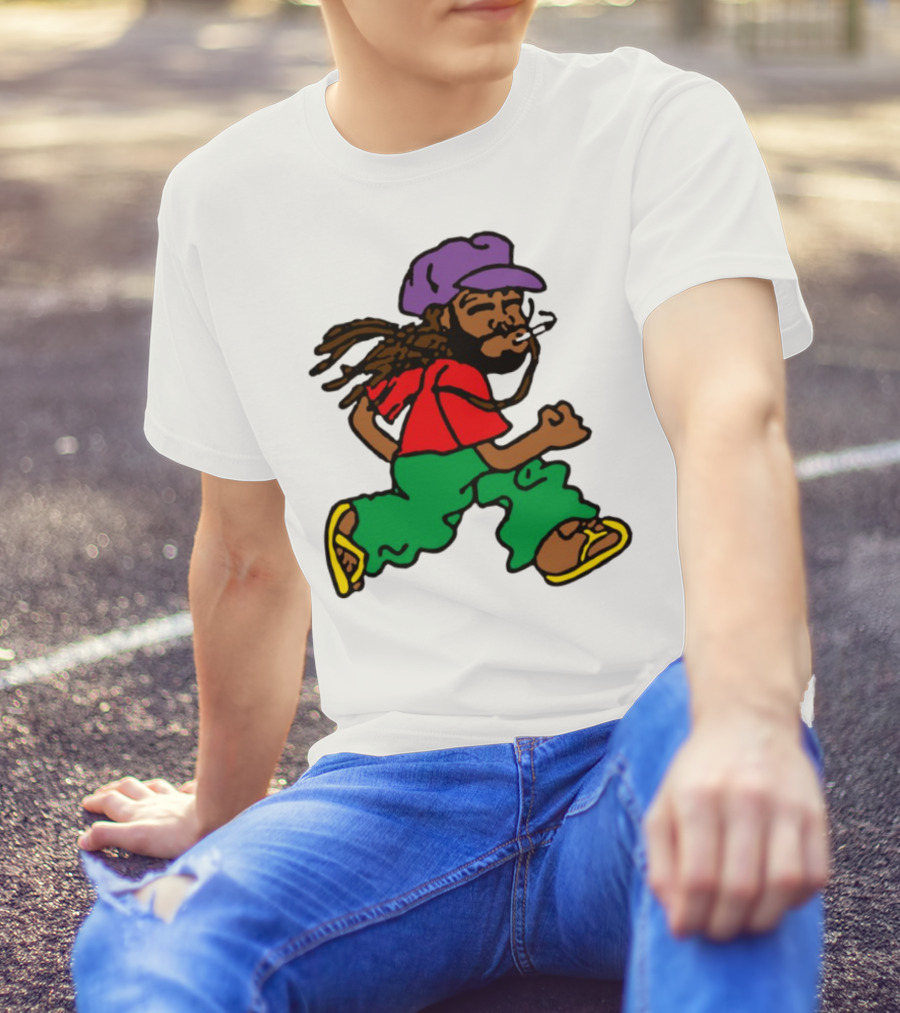 Amine Running Man Rastafarian Style Casual Character T-Shirt
