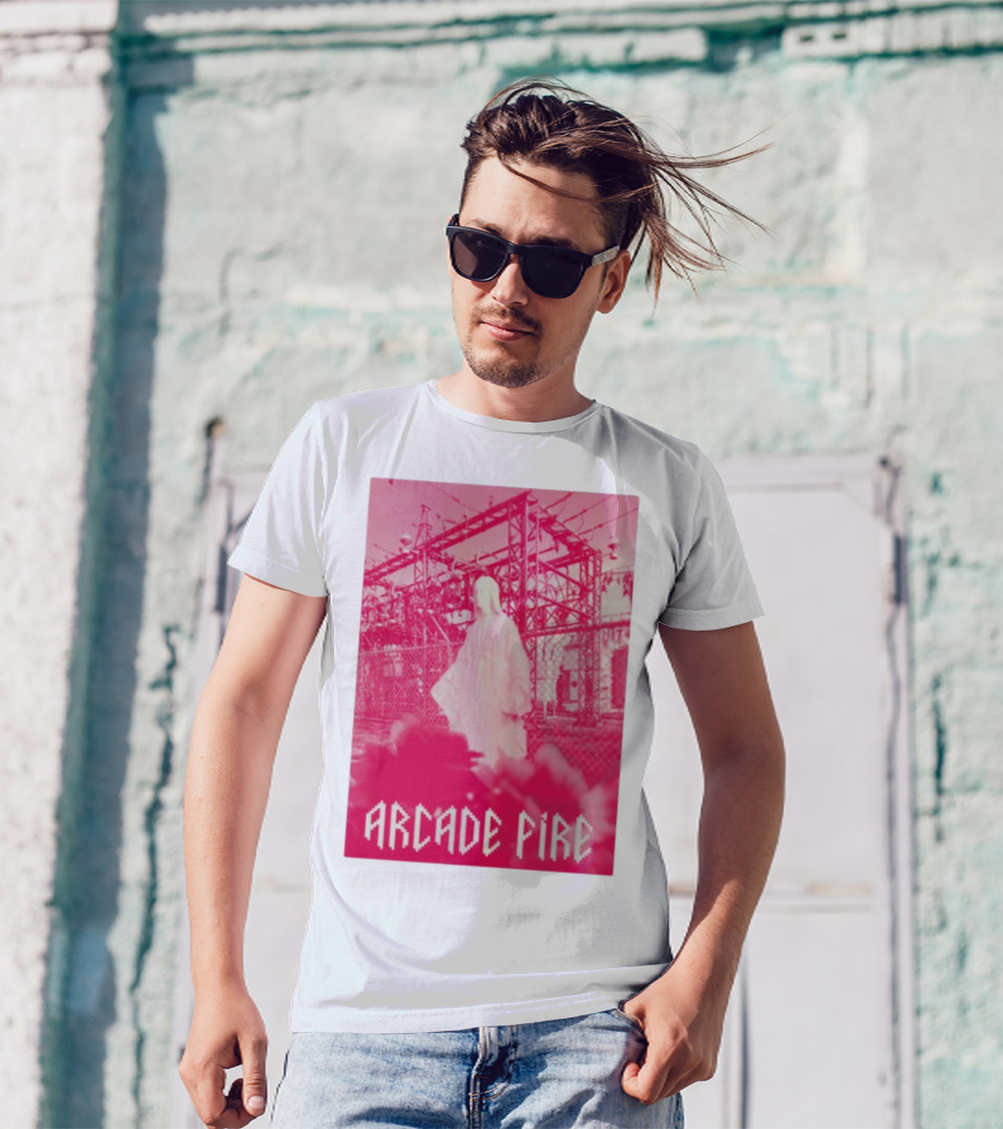 Arcade Fire Virgin Mary Statue Pink Power Station T-Shirt