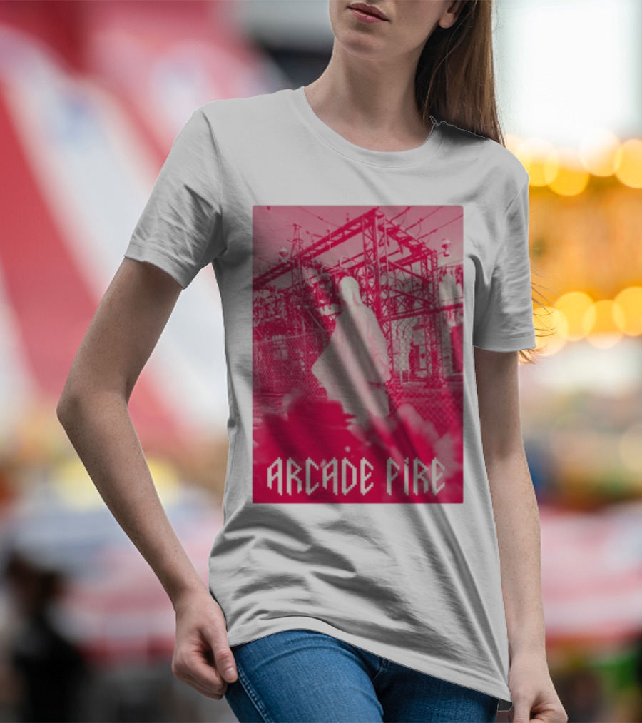 Arcade Fire Virgin Mary Statue Pink Power Station T-Shirt