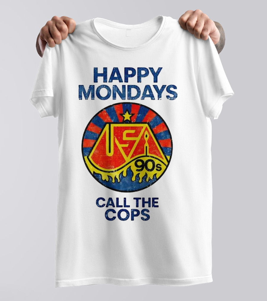 Happy Mondays USA 90s Call The Cops Starburst Retro T-Shirt