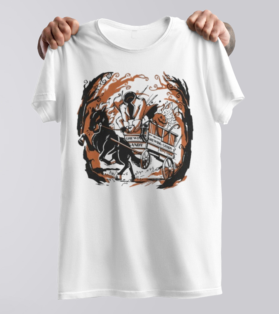 Headless Horseman Pumpkin Carriage Halloween Scene T-Shirt