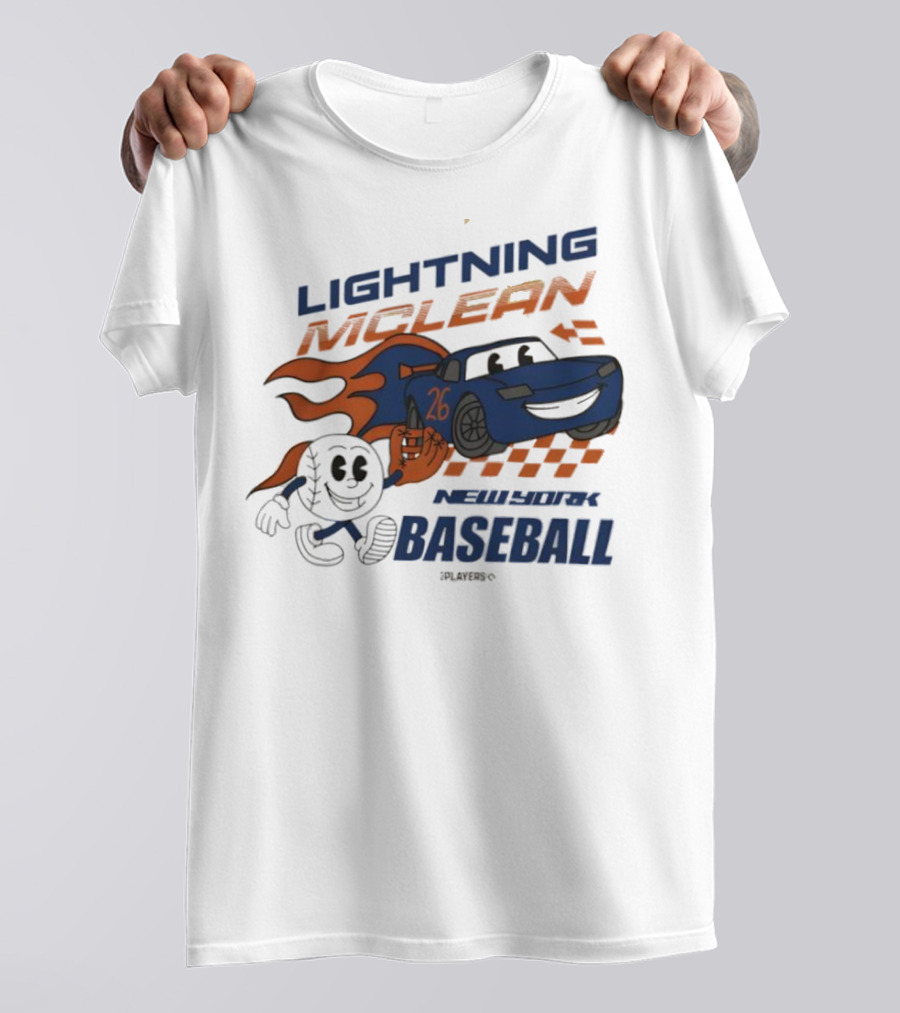 Lightning McLean New York Baseball 26 Cartoon Flame Racing T-Shirt