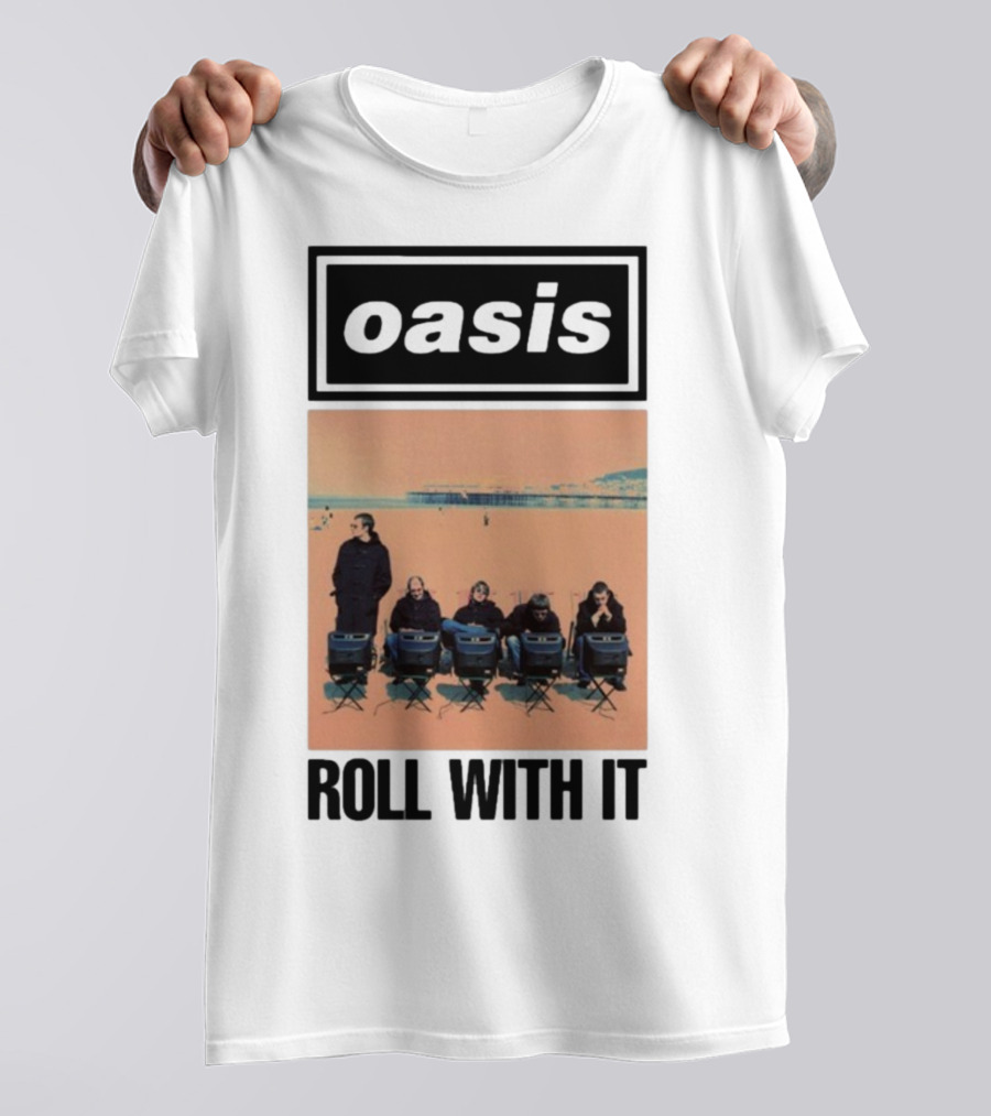 Oasis Roll With It Single Beach Scene Retro Style T-Shirt
