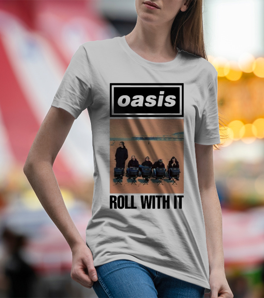 Oasis Roll With It Single Beach Scene Retro Style T-Shirt