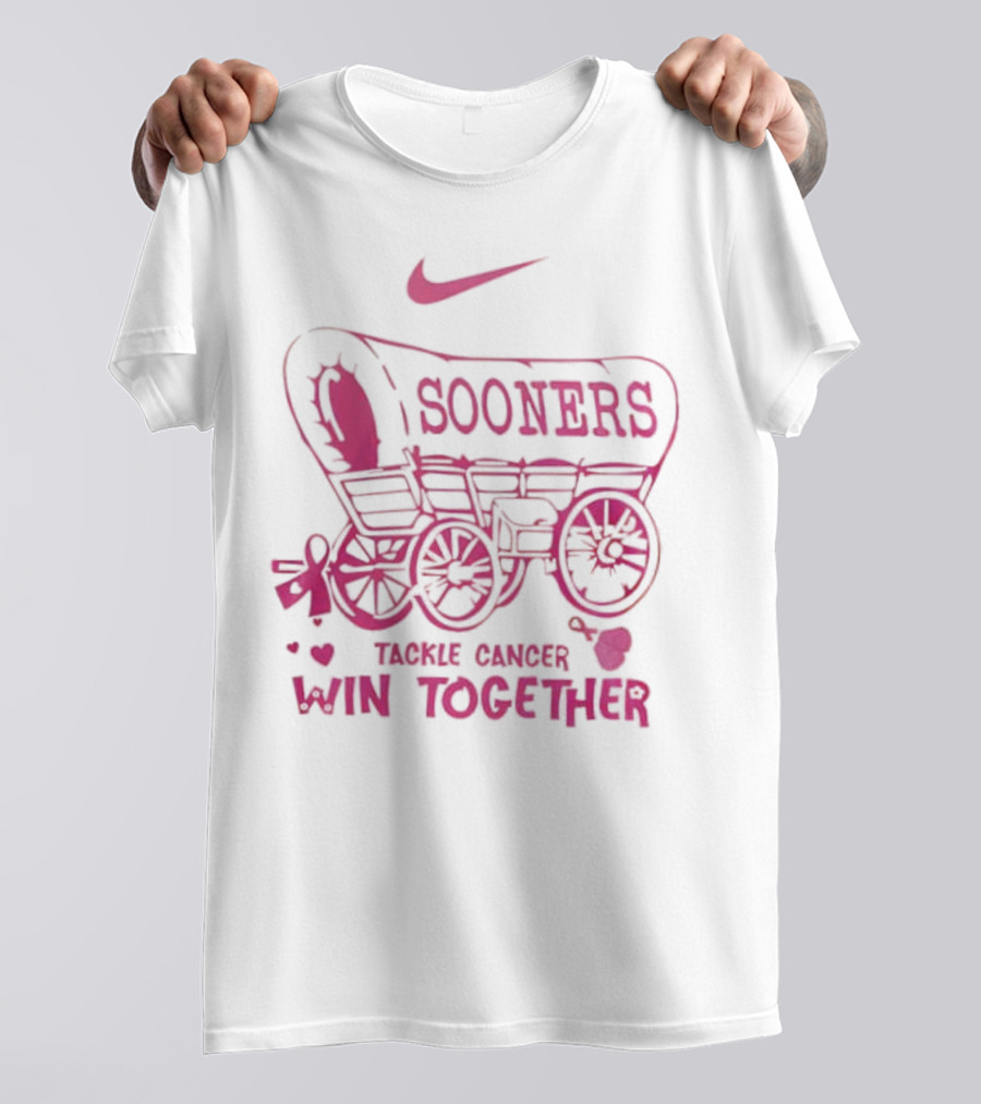 Nike Sooners Tackle Cancer Win Together Pink Wagon Breast Cancer Awareness T-Shirt