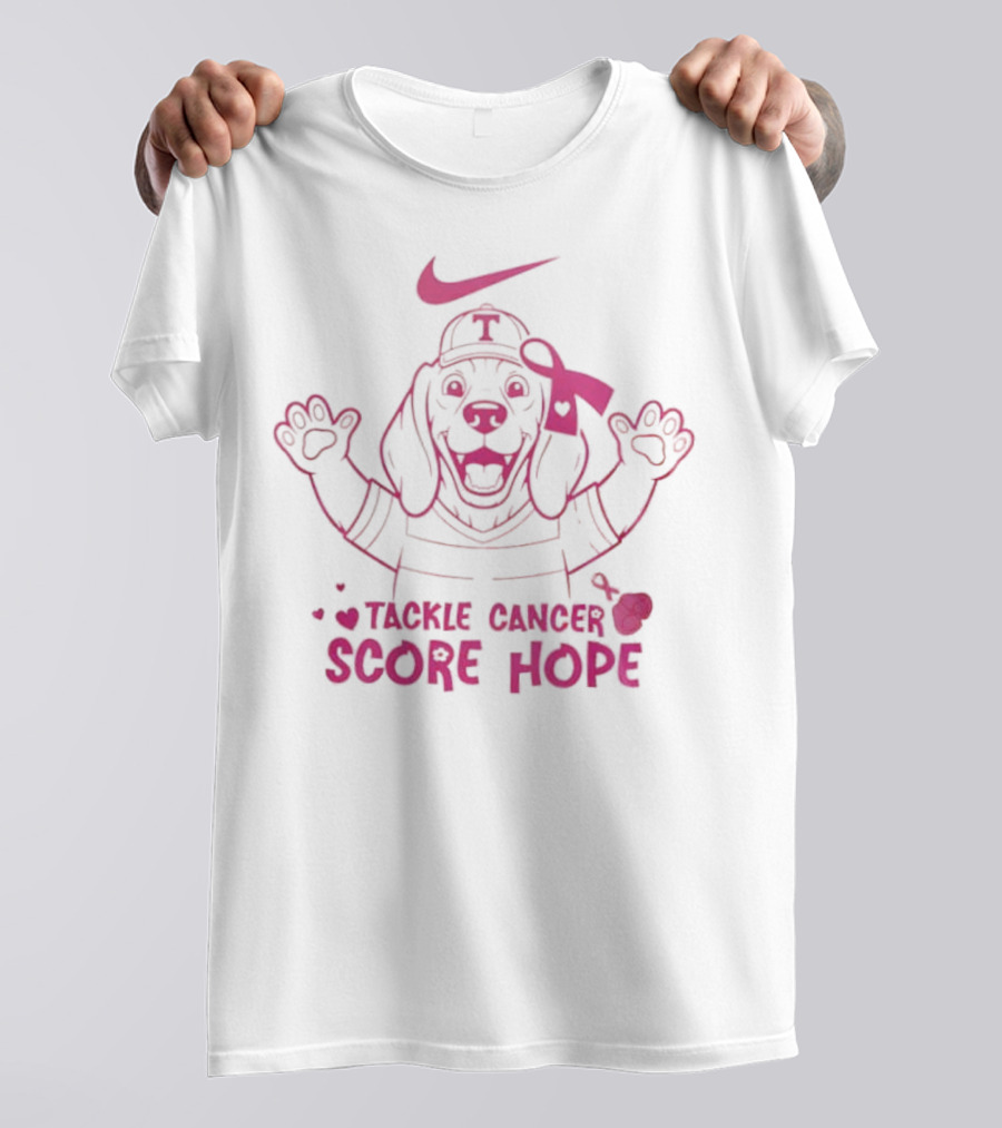 Nike Tackle Cancer Score Hope Pink Ribbon Dog Design Breast Cancer Awareness T-Shirt
