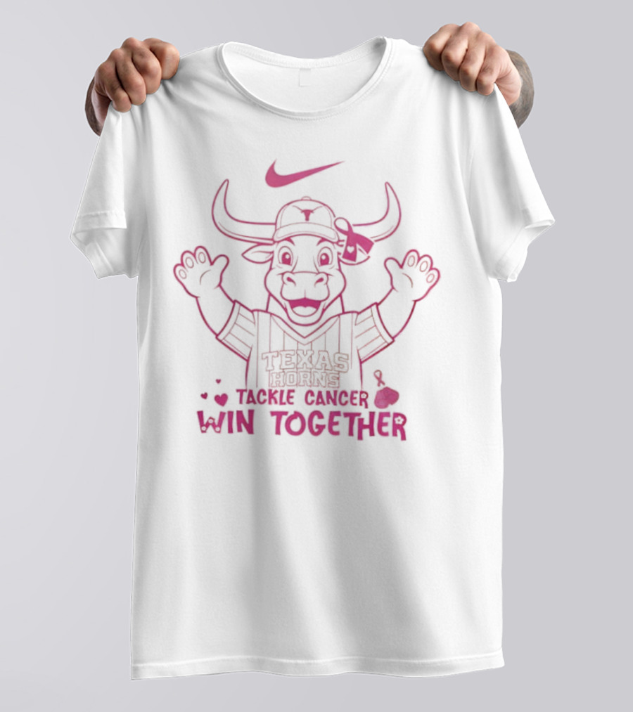 Texas Longhorns We Wear Pink October Tackle Cancer Win Together T-Shirt