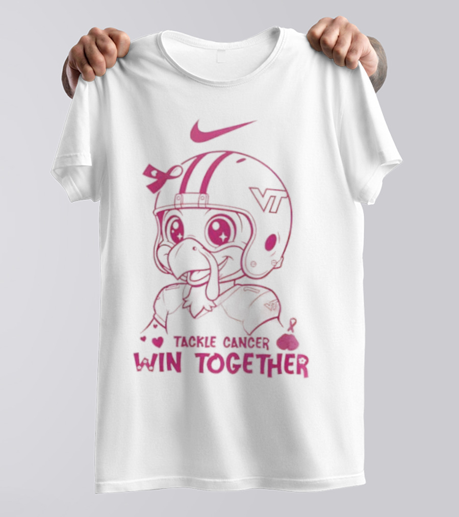 Nike VT Hokies Tackle Cancer Win Together In October We Wear Pink T-Shirt