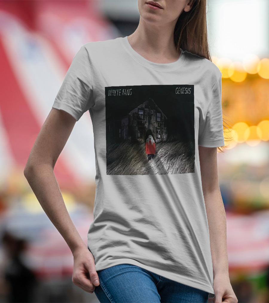 Whyte Fang Genesis Album Cover Creepy House And Figure In Red Jacket T-Shirt