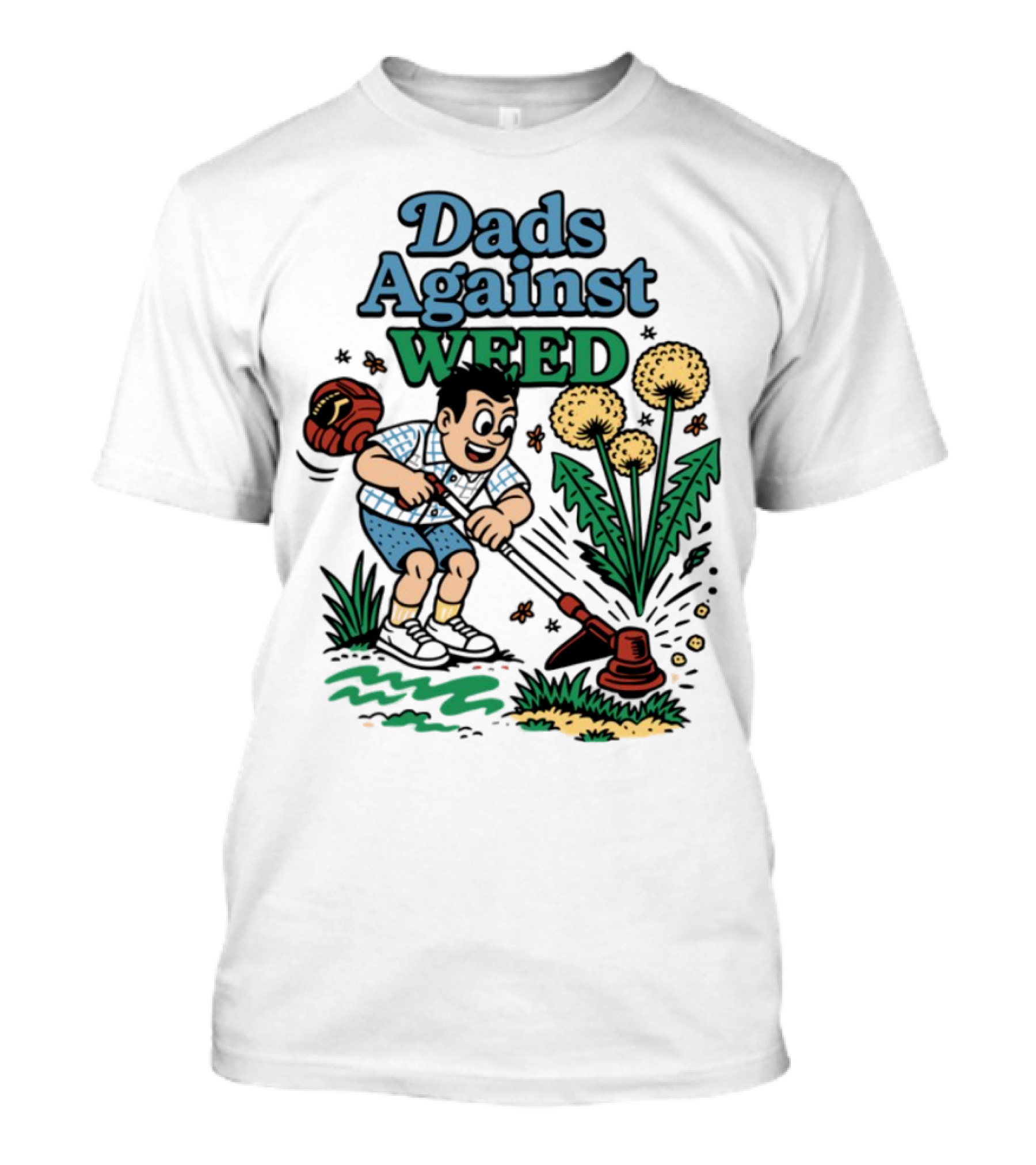 Dads Against Weed Cartoon Boy And Dandelions Gardening Style T-Shirt