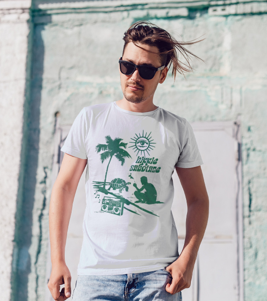 Hippie Sabotage 4-20 Island Sun Palm Turtle Boombox Peaceful Vibes T-Shirt