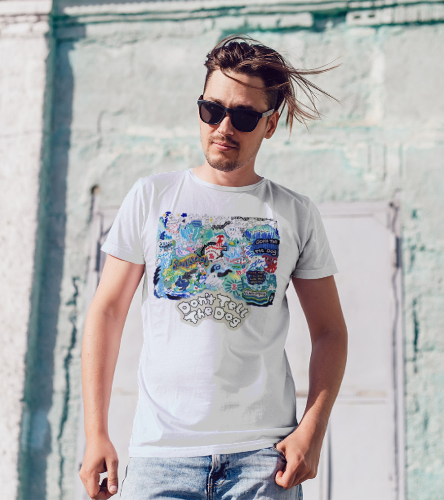 James Marriott Don't Tell The Dog Colorful Scrap Book Collage Vibrant Doodles T-Shirt