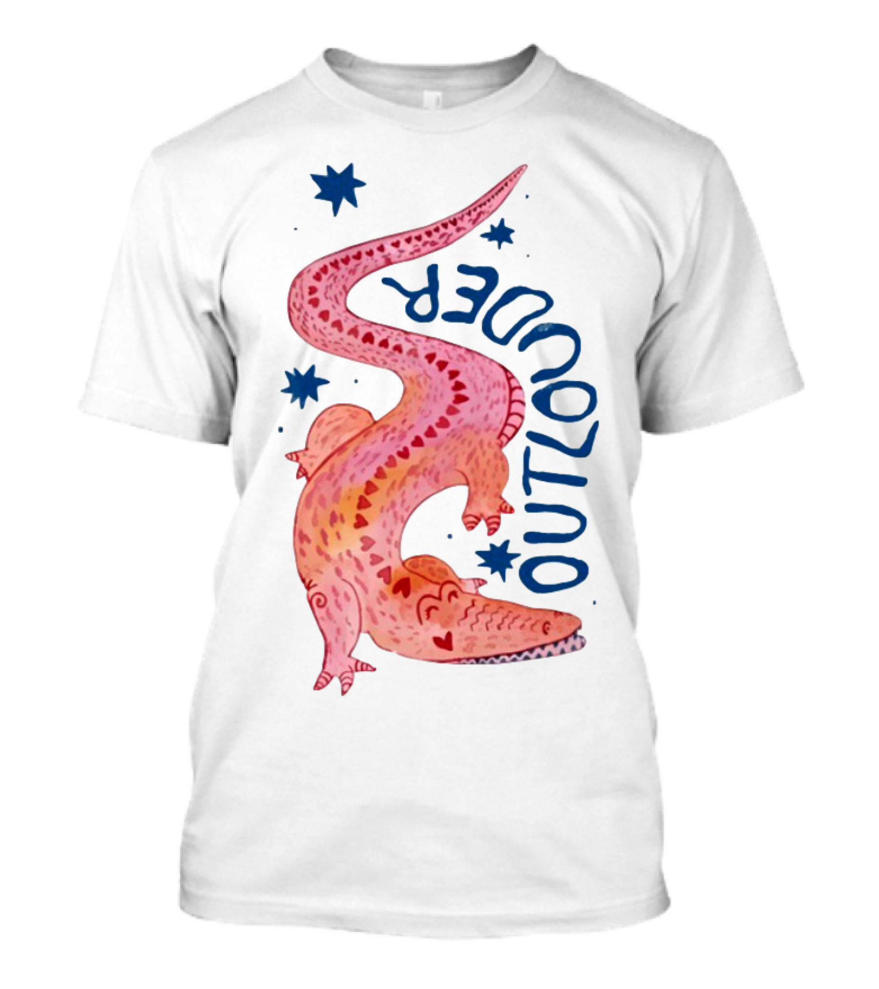 Outlouder Croc Pink Crocodile And Blue Stars T-Shirt