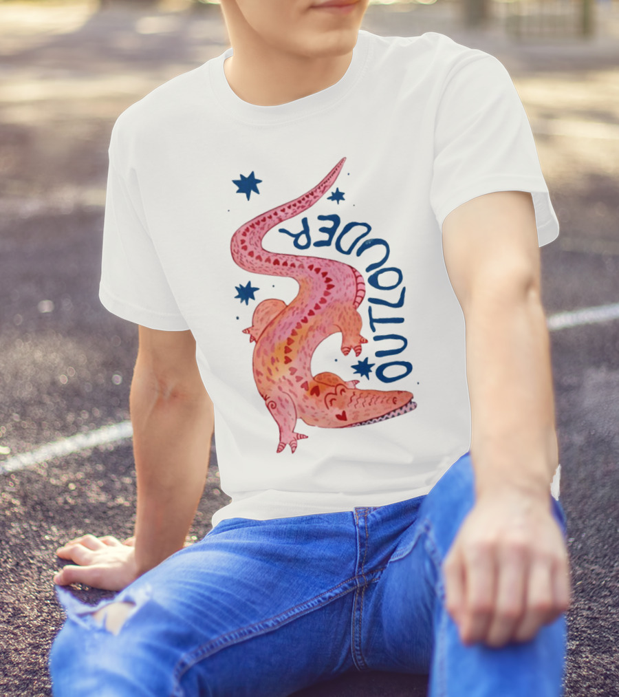 Outlouder Croc Pink Crocodile And Blue Stars T-Shirt