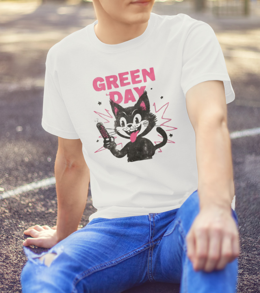 Green Day Dynamite Cartoon Cat Explosion T-Shirt