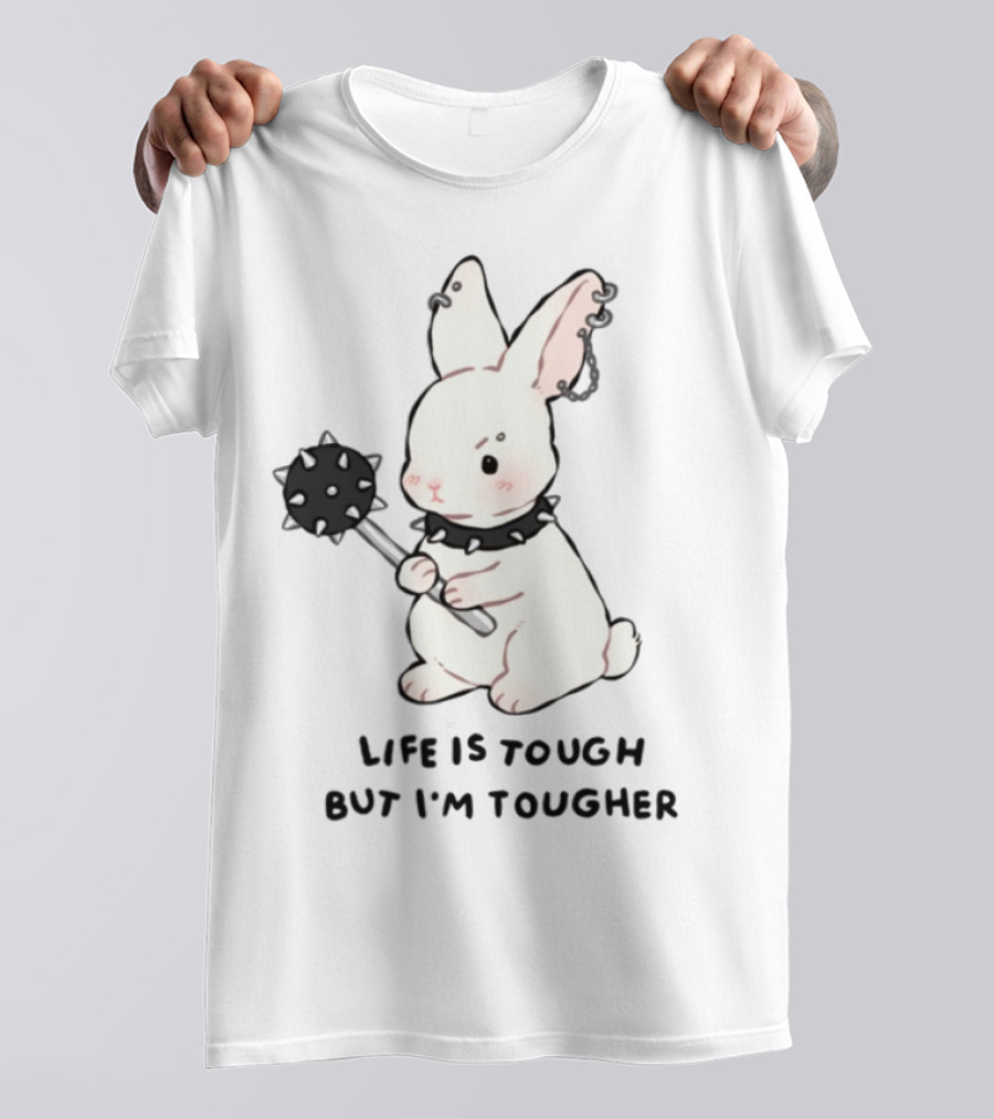 Life Is Tough But I'm Tougher Bunny With Spiked Collar And Mace T-Shirt