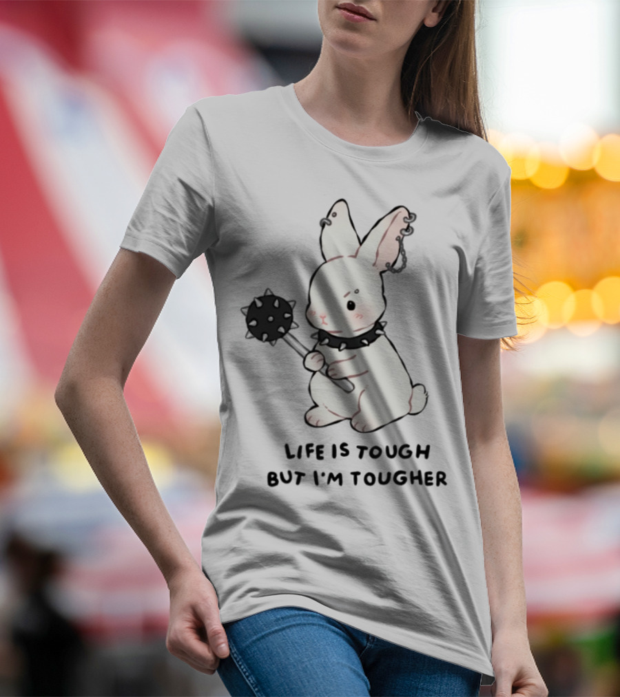 Life Is Tough But I'm Tougher Bunny With Spiked Collar And Mace T-Shirt
